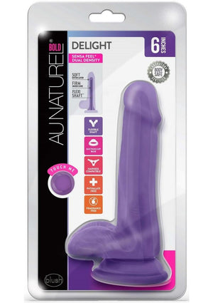 Au Naturel Bold Delight Dildo with Suction Cup - Purple - 6in