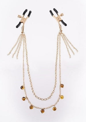 Sincerely Amber Chained Nipple Clamps - Animal Print/Gold