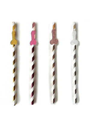 Glitterati Penis Party Tall Celebration Straws - Assorted Colors - 8 Pack