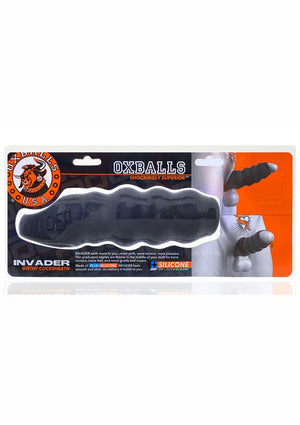 Invader Rippled Open-Ended Silicone Cocksheath Extender - Black/Frost