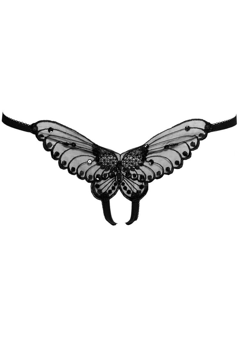 Leg Avenue Butterfly Crotchless with Pearl Sequin Detail - Black - One Size - 12 Pack