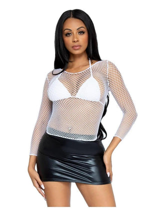 Leg Avenue Spandex Long Sleeved Industrial Net Shirt - White - One Size