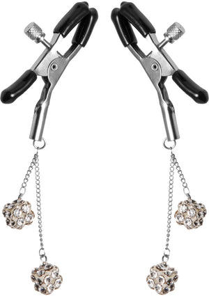 Master Series Ornament Adjustable Nipple Clamps W/ Jewel Accents - Black/Clear
