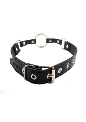 Rouge O Ring Leather Adjustable Mouth Gag - Black