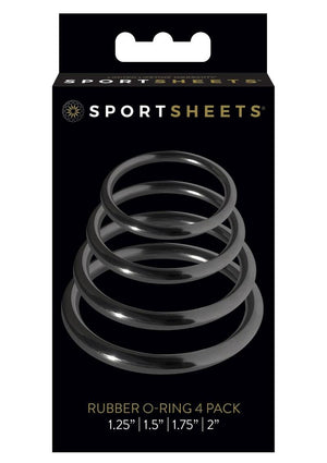 Sportsheets Rubber O Ring Cock Ring - Black - 4 Pack