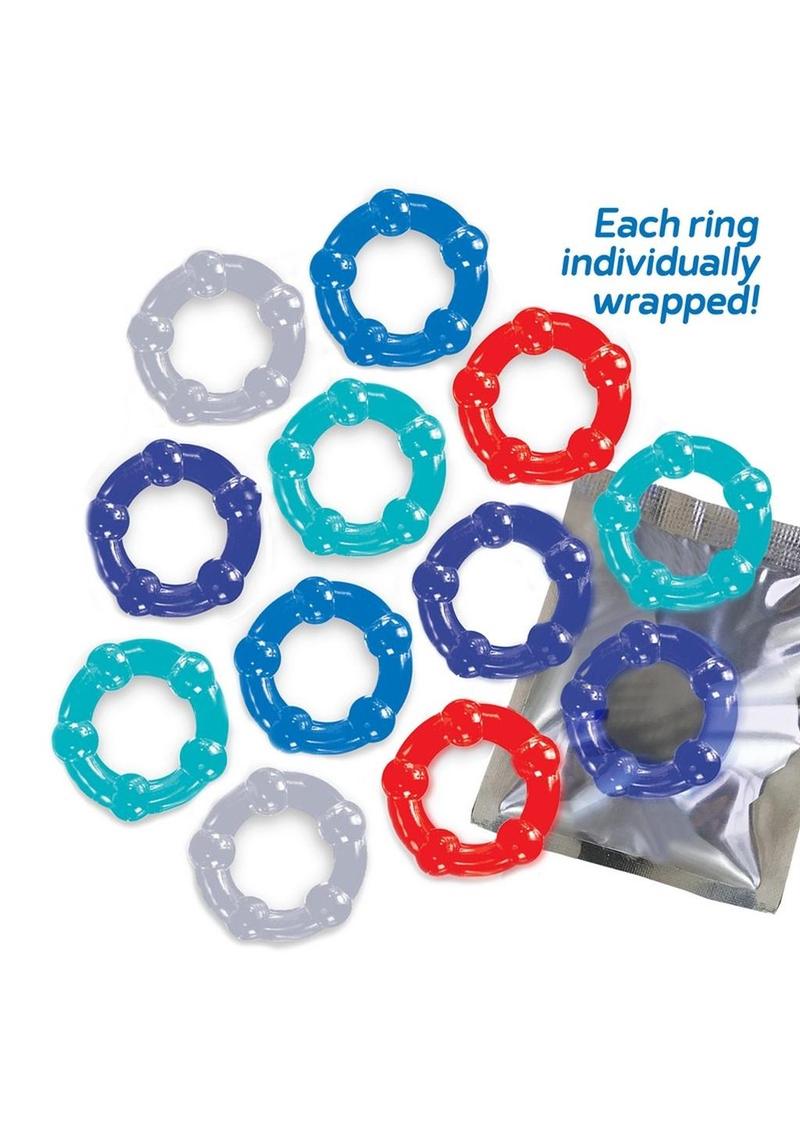The 9's - Baller's Dozen Beaded Cockrings - Assorted Colors - 12 Per Pack